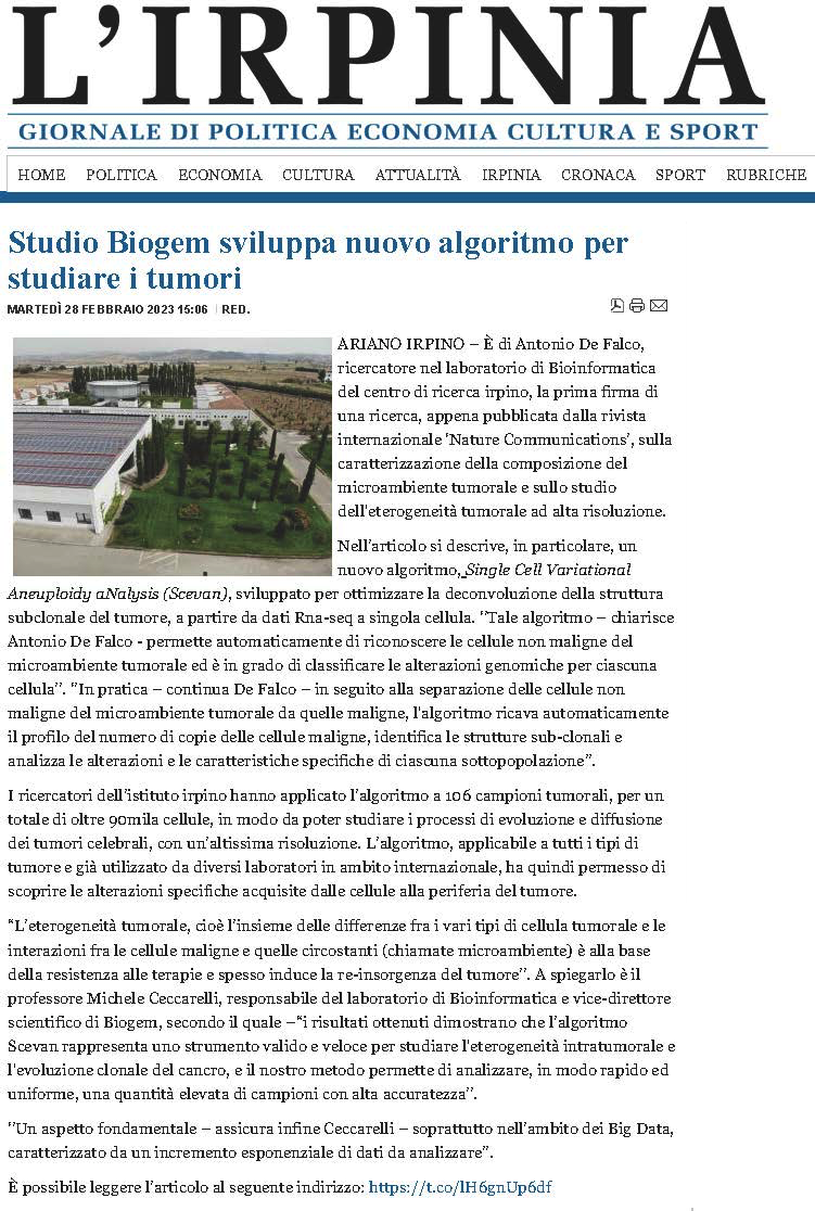 Studio Biogem sviluppa nuovo algoritmo per studiare i tumori